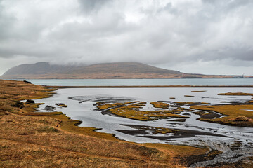 View of Hvalfjordur in a summer cloudy day, Iceland