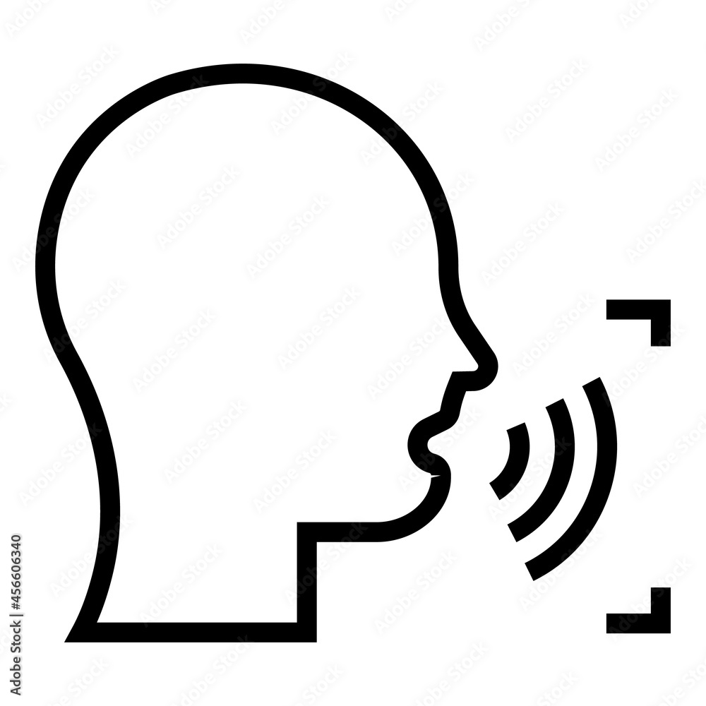 Poster speech scanning icon outline vector. voice recognition. audio command