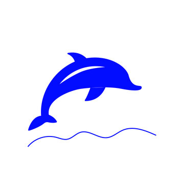 Dolphin jumping over water flat icon. Maldives animal. Coral island. Tropical resort. Isolated vector stock illustration