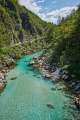 Scenic view of the beautiful river Soca in Slovenia.