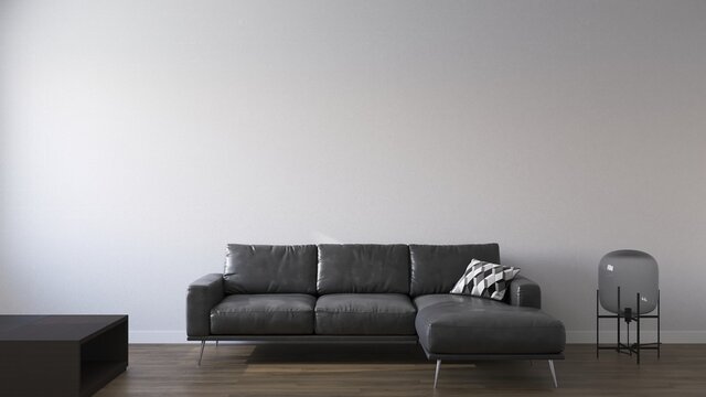 Empty living room with sofa. 3D-render.