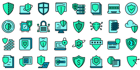 Active protection icons set outline vector. File firewall. Coding guard