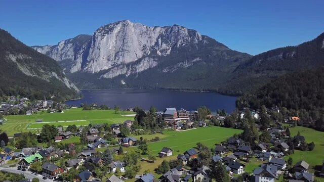 Aerial of Altausseer see, Austria, Salzkammergut