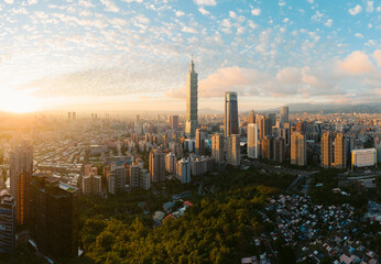 Aerial Sunset Taipe Skyline Skyscrapers Asia Business 
