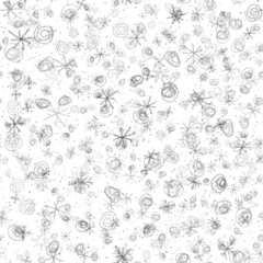 Hand Drawn Snowflakes Christmas Seamless Pattern. Subtle Flying Snow Flakes on chalk snowflakes Background. Amazing chalk handdrawn snow overlay. Powerful holiday season decoration.
