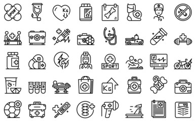 Sports doctor icons set outline vector. Injury therapy. Physical doctor