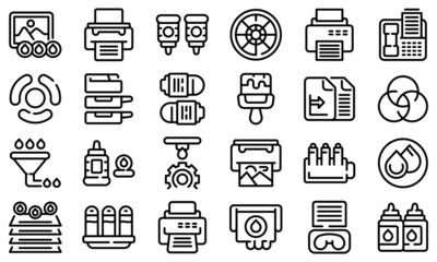 Cartridge filling icons set outline vector. Computer copier. Digital device