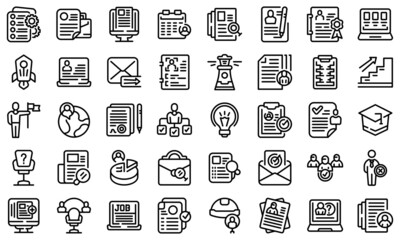 Vacancy icons set outline vector. Job cv. Hiring portfolio