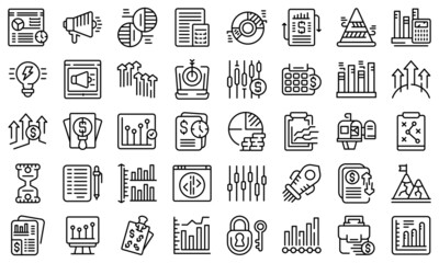 Business trend icons set outline vector. Web site. Analysis target