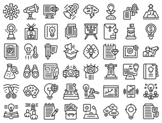 Business idea icons set outline vector. Goal startup. Strategy target