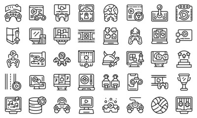 Gameplay icons set outline vector. Internet app. Computer competition