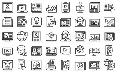 Video tutorial icons set outline vector. Online stream. Animation tutorial