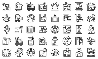 Parcel tracking icons set outline vector. Logistic ship. Delivery storage