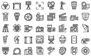 Photo studio icons set outline vector. Camera card. Video equipment