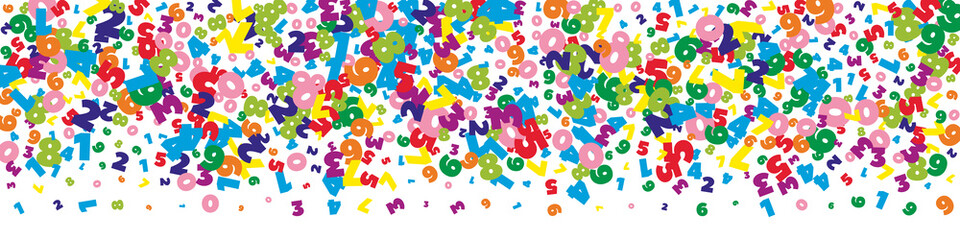 Falling bright numbers. Math study concept with flying digits. Delicate back to school mathematics banner on white background. Falling numbers vector illustration.