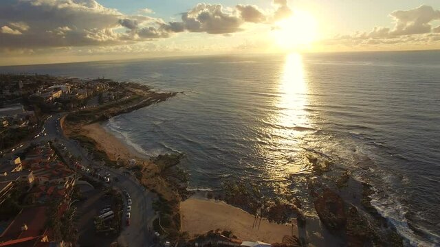 4k Aerial of La Jola at Sunset in California 
