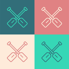 Pop art line Paddle icon isolated on color background. Paddle boat oars. Vector