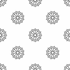 Grey line Ship steering wheel icon isolated seamless pattern on white background. Vector