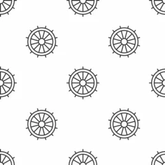 Keuken foto achterwand Zee Grijze lijn Schip stuurwiel pictogram geïsoleerd naadloos patroon op witte achtergrond. Vector