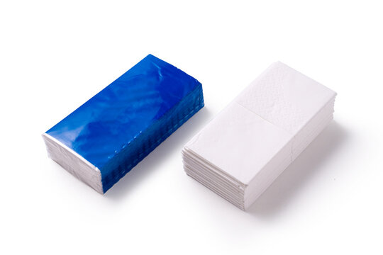 Tissue package isolated on white background. Disposable sanitary tissues.
