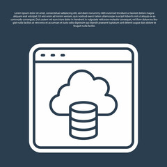 Blue line Cloud technology data transfer and storage icon isolated on blue background. Vector