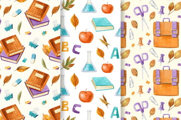 watercolor back school vector design illustration pattern collection