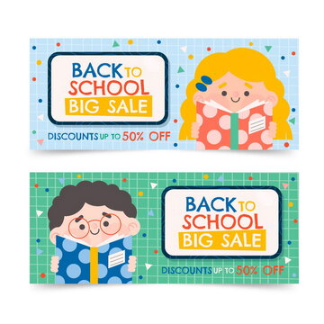 back school vector design illustration sale banners with photo