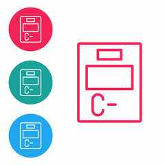 Red line Exam paper with incorrect answers survey icon isolated on white background. Bad mark of test results. Set icons in circle buttons. Vector