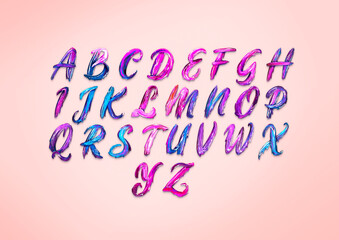 Pink 3d paint ink text alphabet letter. Watercolor melting. 
