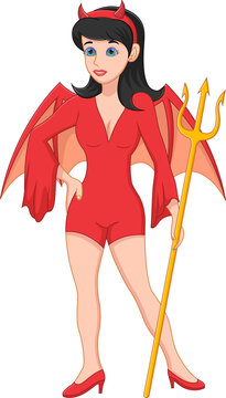 girl wearing devil costume and holding a trident