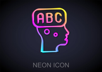 Glowing neon line Learning foreign languages icon isolated on black background. Vector