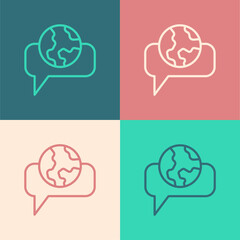 Pop art line Learning foreign languages icon isolated on color background. Translation, language interpreter and communication. Vector