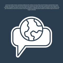 Blue line Learning foreign languages icon isolated on blue background. Translation, language interpreter and communication. Vector