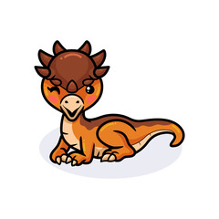 Cute little pachycephalosaurus dinosaur cartoon lying down