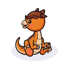 Cute little pachycephalosaurus dinosaur cartoon sitting