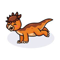 Cute little pachycephalosaurus dinosaur cartoon jumping
