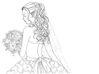 花嫁_ドレス_上半身_閉眼_線画