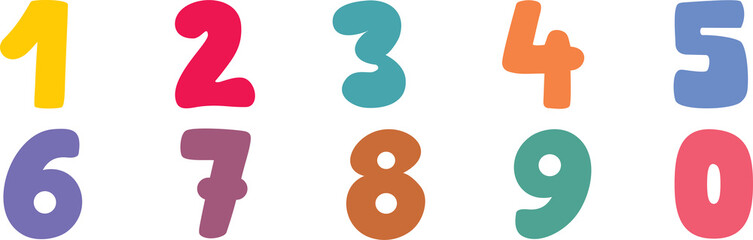 Set of Colorful Numbers Handmade Cartoon Vector