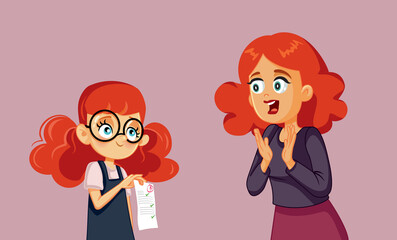 Happy Mother Congratulating Daughter for Good Grades Vector Cartoon