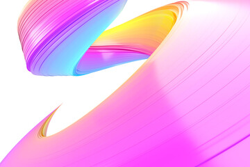 Multicolored abstract twisted brush stroke. Bright curl, artistic spiral. 3D rendering image