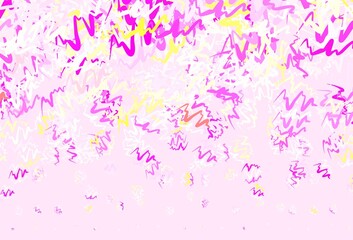 Light Pink, Yellow vector background with curved lines.