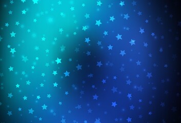 Dark Blue, Green vector layout with bright snowflakes, stars.