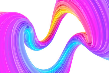 Multicolored abstract twisted brush stroke. Bright curl, artistic spiral. 3D rendering image
