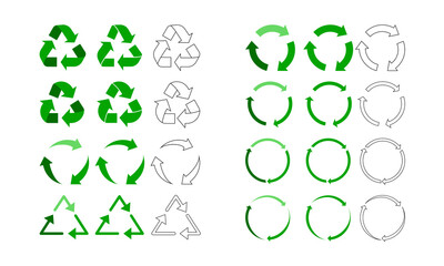 Recycling arrows icon set. 