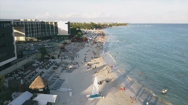 4K Epic Aerial shot of Playa Del Carmen Mexico beach cozumel flyover