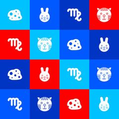 Set Asteroid, Rabbit zodiac, Virgo and Tiger icon. Vector