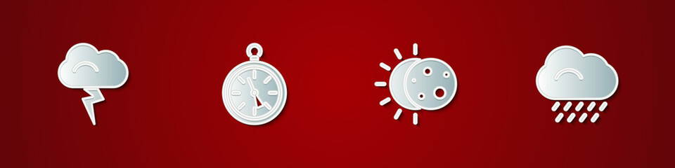 Set Storm, Compass, Eclipse of the sun and Cloud with rain icon. Vector