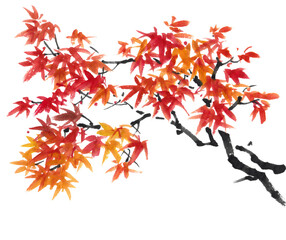 水墨画技法で描かれた紅葉枝