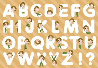 アルファベットと合わせてデザインされたカジュアルファッション女性のセット