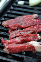 アウトドア　バーベキューのお肉のアップ